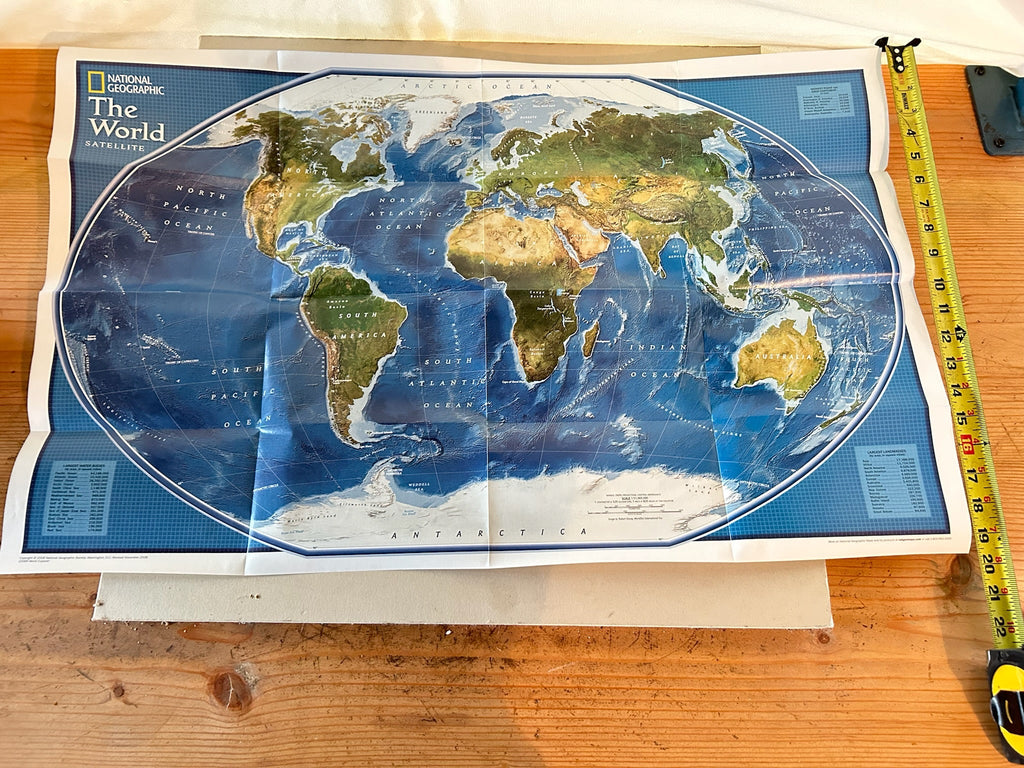 NOS National Geographic The World Satellite Folded World Map + Regional Topographical Map