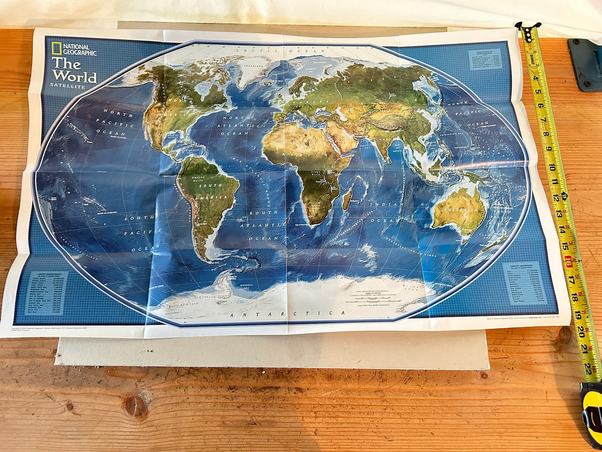 NOS National Geographic The World Satellite Folded World Map + Regional Topographical Map