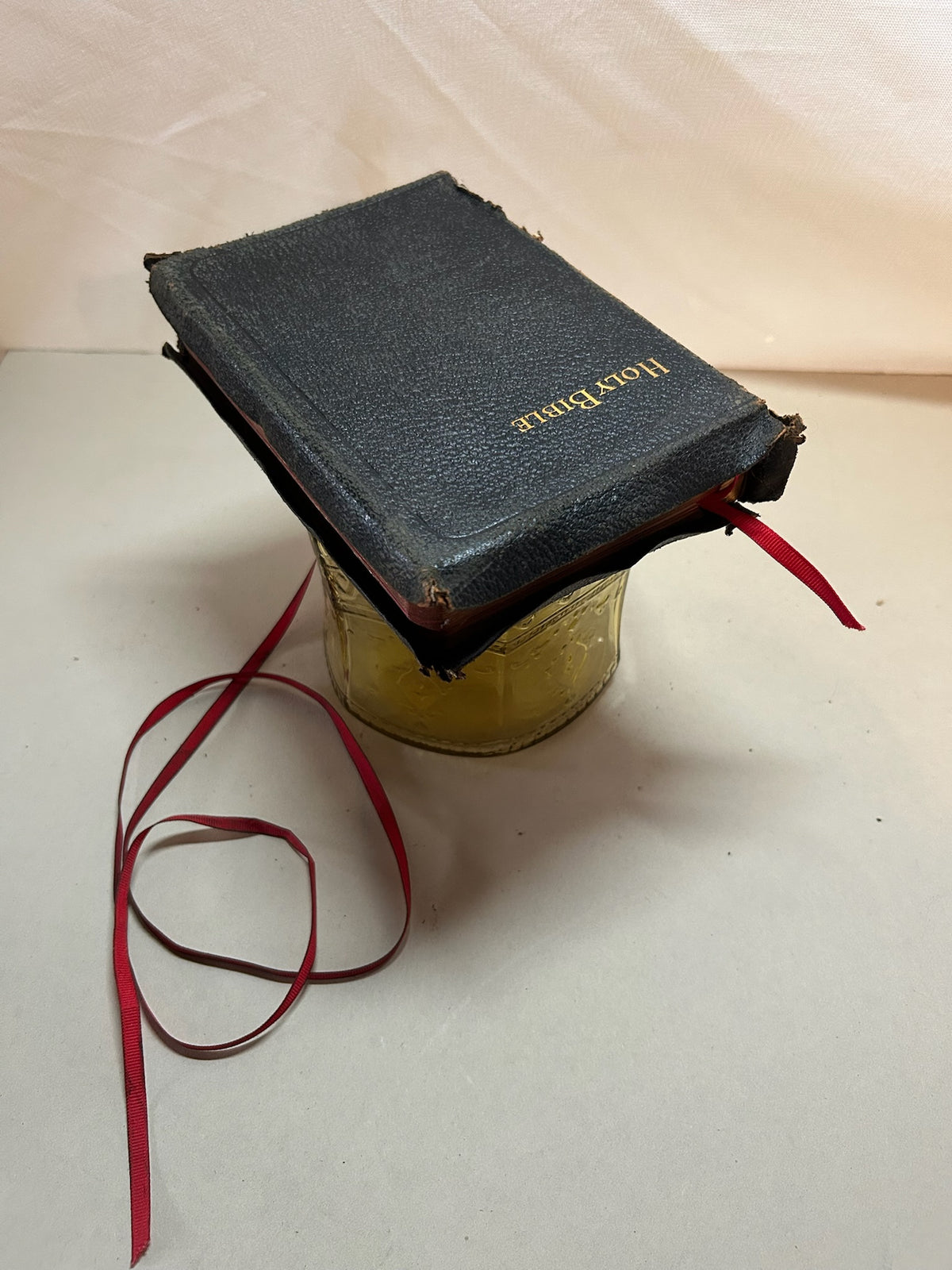 Rare Antique Holy Bible Illustrated Questions & Answers | Black Textured Hardcover with Red Ribbon Marker