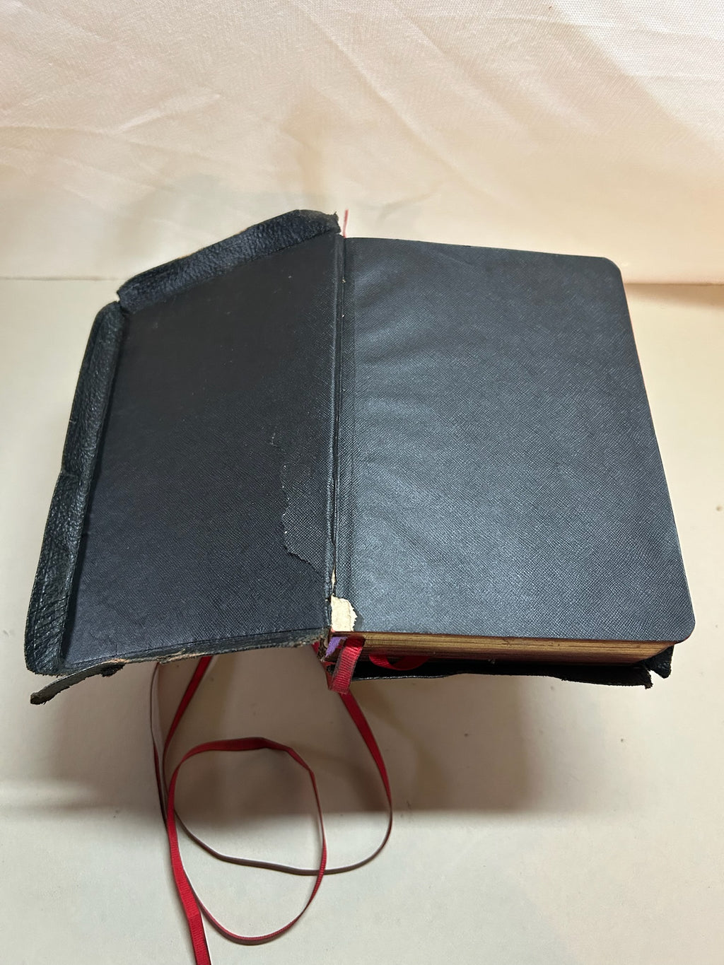 Rare Antique Holy Bible Illustrated Questions & Answers | Black Textured Hardcover with Red Ribbon Marker
