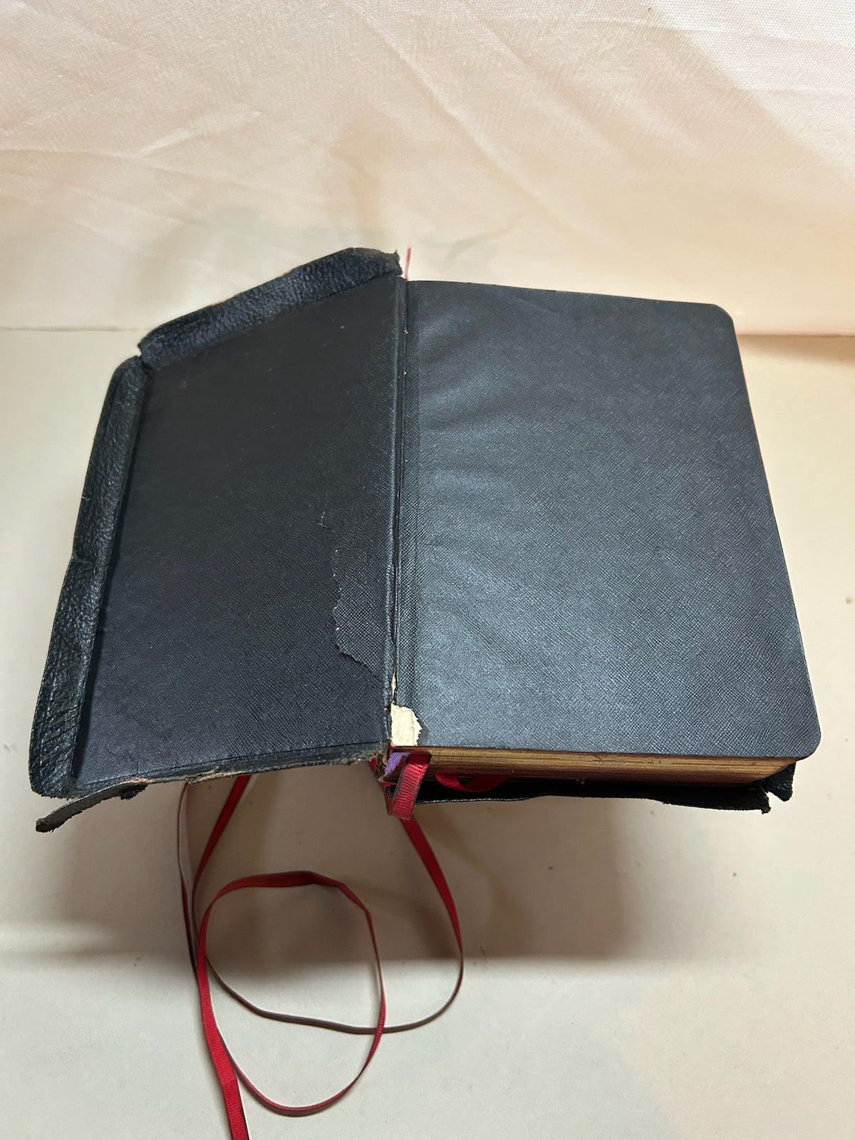 Rare Antique Holy Bible Illustrated Questions & Answers | Black Textured Hardcover with Red Ribbon Marker