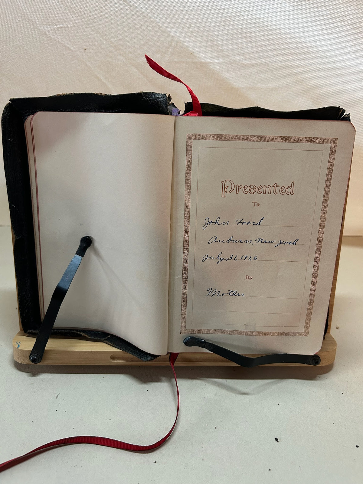 Rare Antique Holy Bible Illustrated Questions & Answers | Black Textured Hardcover with Red Ribbon Marker