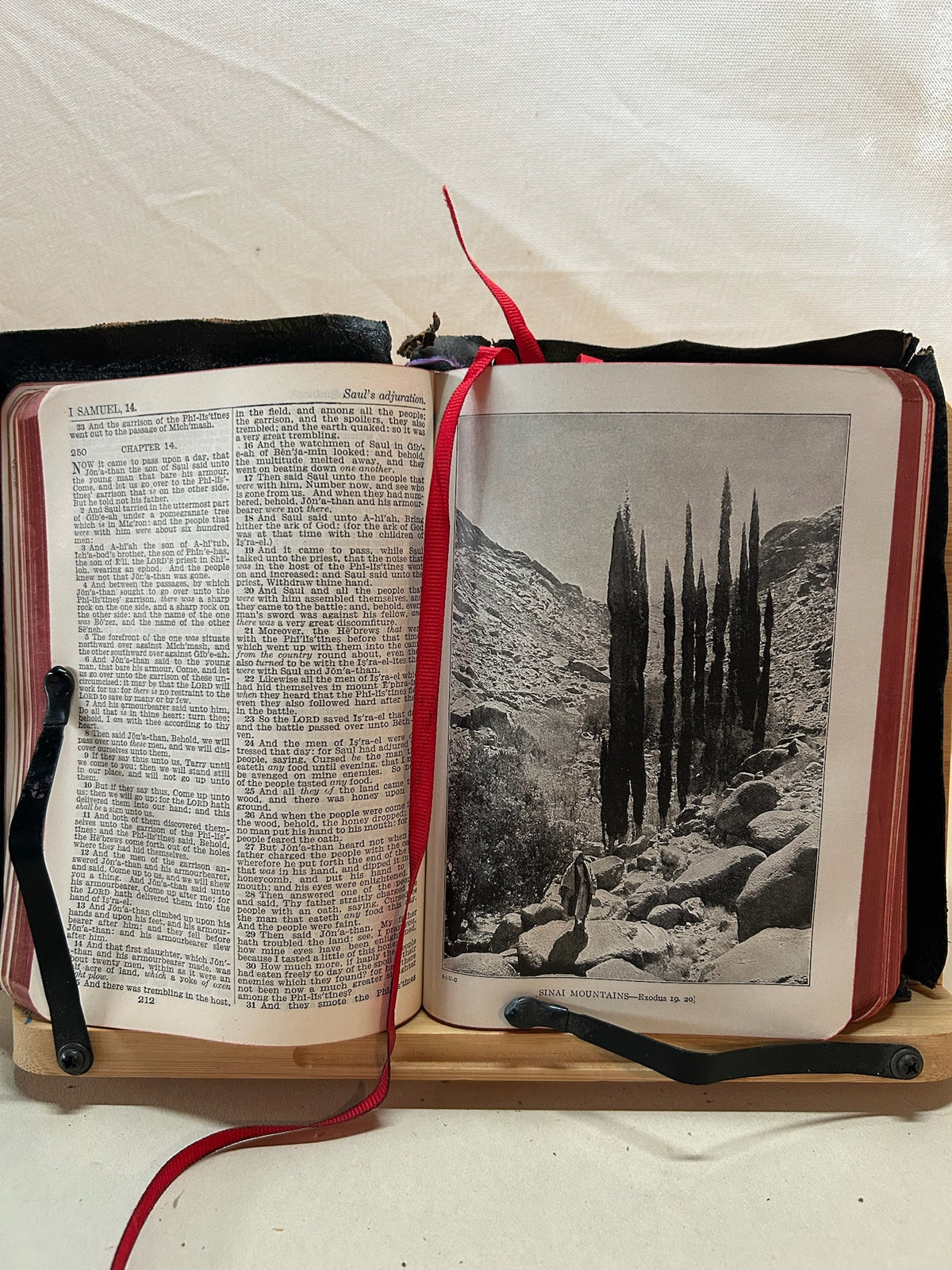 Rare Antique Holy Bible Illustrated Questions & Answers | Black Textured Hardcover with Red Ribbon Marker