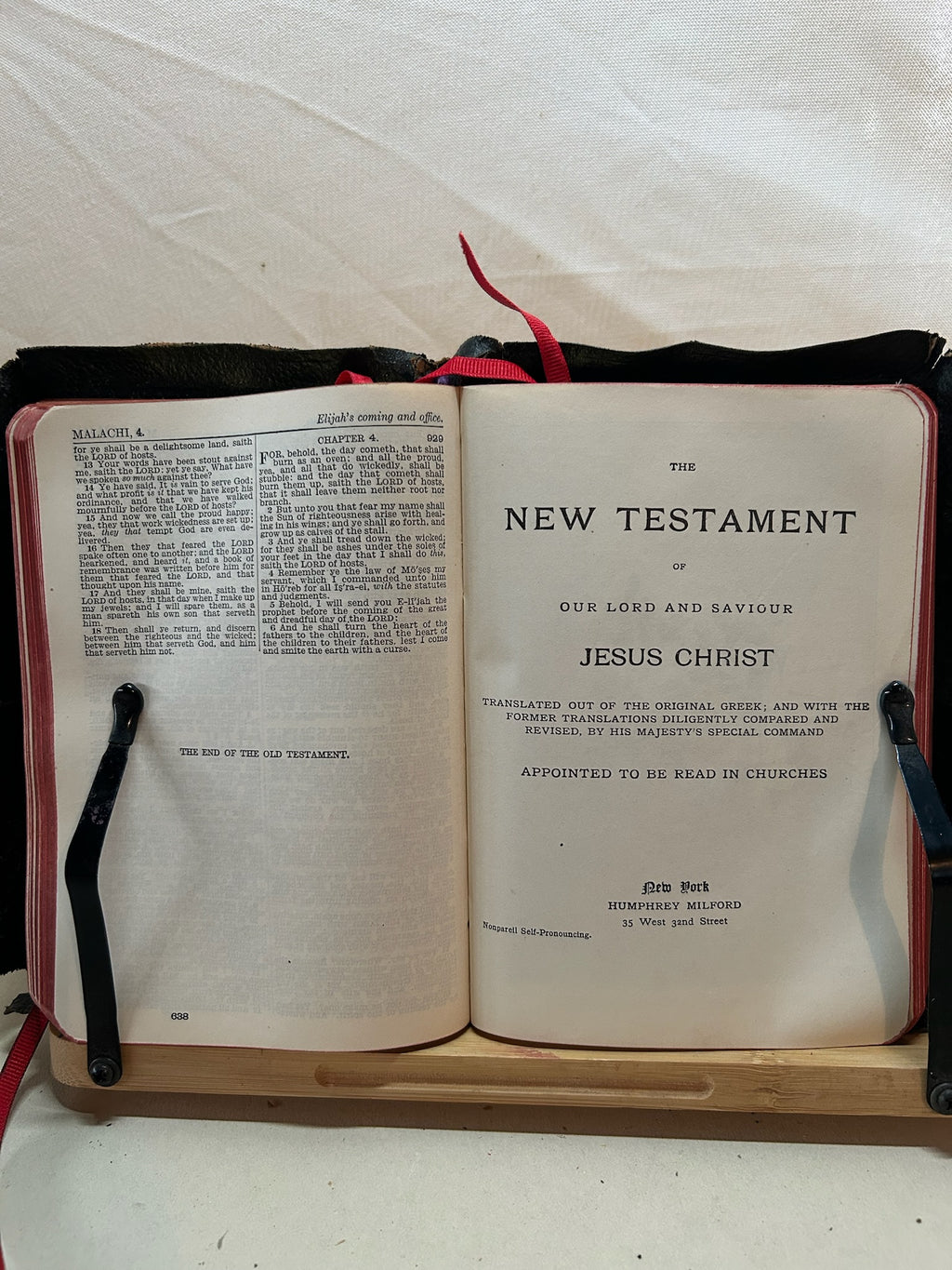 Rare Antique Holy Bible Illustrated Questions & Answers | Black Textured Hardcover with Red Ribbon Marker