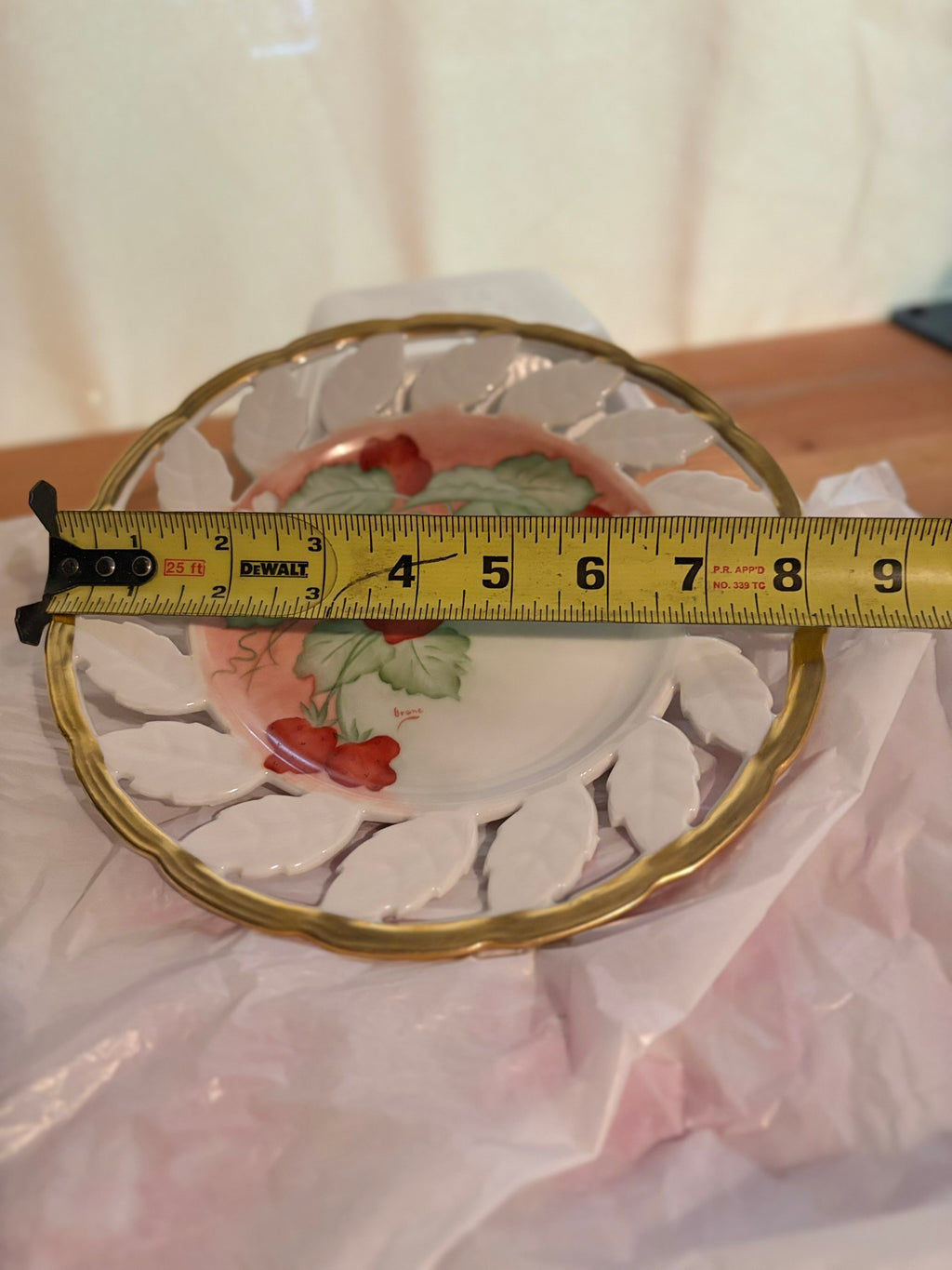 VINTAGE Betson Hand-Painted Strawberry Porcelain Plate | Reticulated Leaf Border | Gold Rim | Japan
