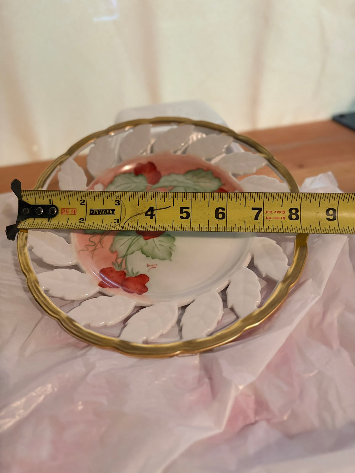 VINTAGE Betson Hand-Painted Strawberry Porcelain Plate | Reticulated Leaf Border | Gold Rim | Japan