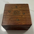 Vintage Brass Inlay Hand-Carved Wooden Trinket Box Jewelry - Brass Floral Inlay 4"x4" Jewelry Keepsake Storage
