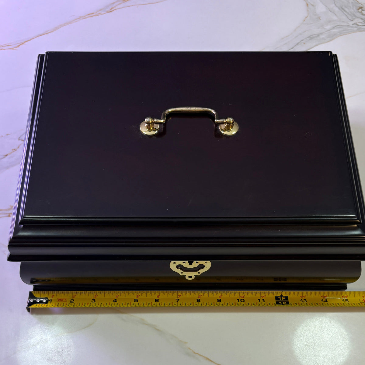 Large Vintage Cherry Wood Jewelry Box - Brass Handle & Removable Velvet Organizer Tray