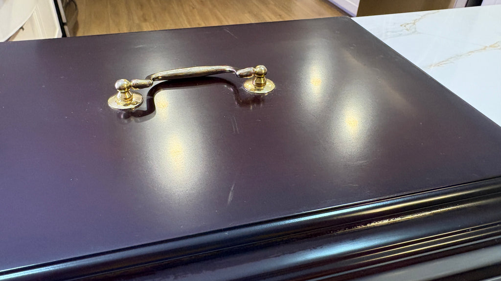 Large Vintage Cherry Wood Jewelry Box - Brass Handle & Removable Velvet Organizer Tray