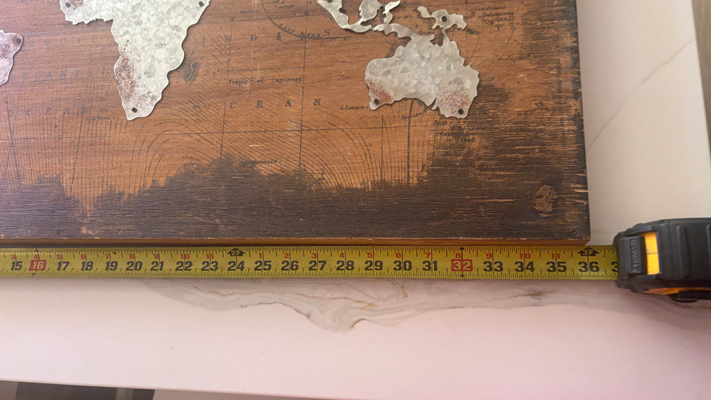 Industrial Rustic World Map Wall Art – Galvanized Metal & Distressed Wood, 36" x 24"