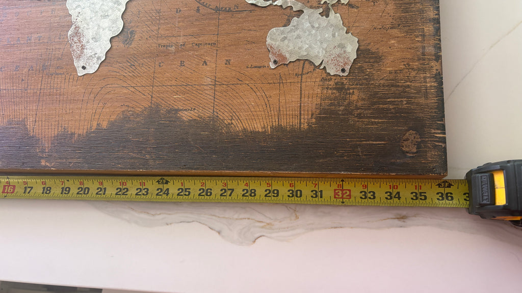 Industrial Rustic World Map Wall Art – Galvanized Metal & Distressed Wood, 36" x 24"