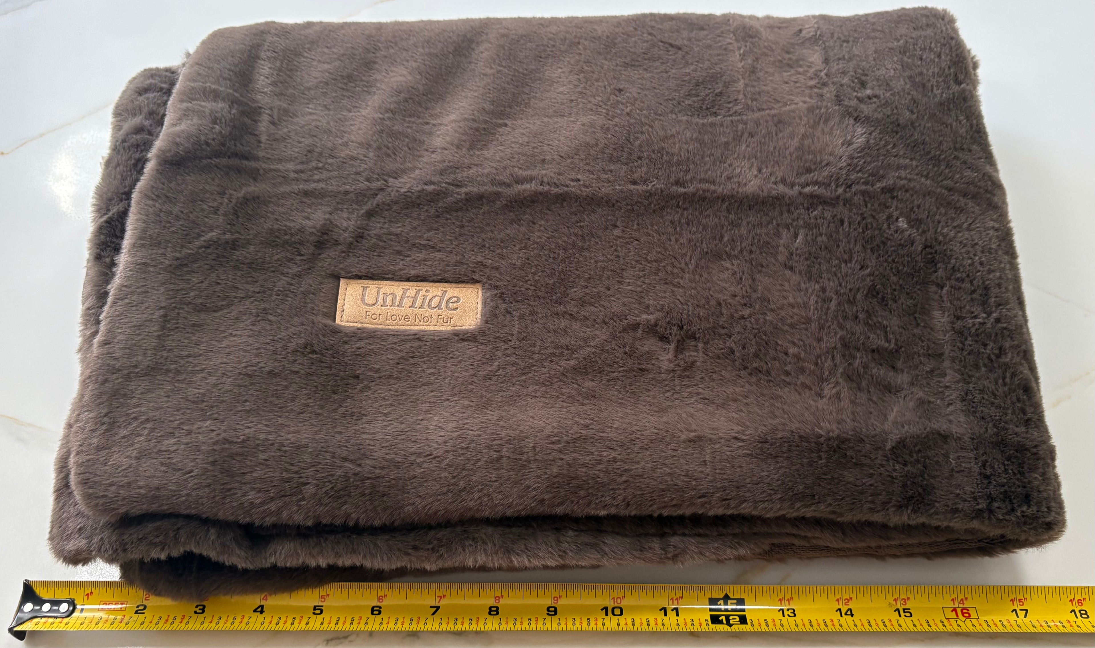 New UnHide Faux Fur Blanket – Brown/Taupe Plush “For Love Not Fur” Throw
