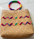 New Mochi Michelle Tote Bag – Woven Straw with Multicolor Embroidered Chevron