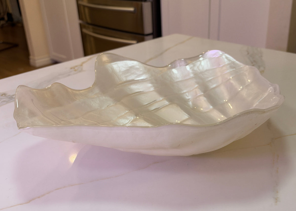 Iridescent Pearlescent Glazed Ceramic Clam Shell Display Bowl – Large Accent Piece