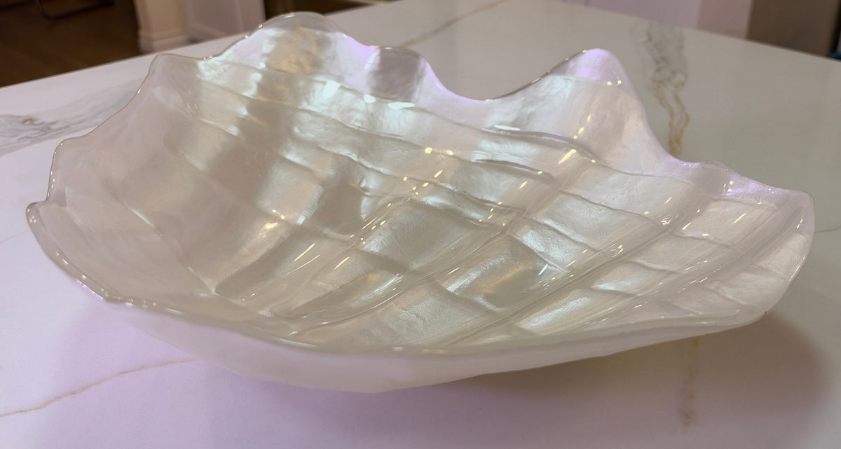 Iridescent Pearlescent Glazed Ceramic Clam Shell Display Bowl – Large Accent Piece