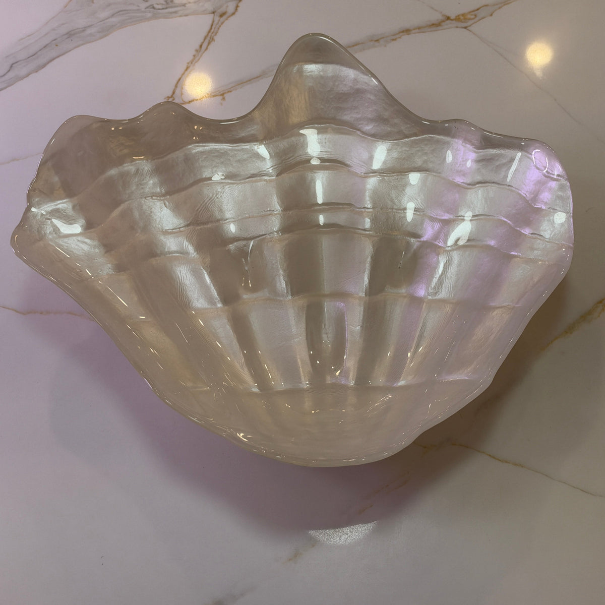 Iridescent Pearlescent Glazed Ceramic Clam Shell Display Bowl – Large Accent Piece