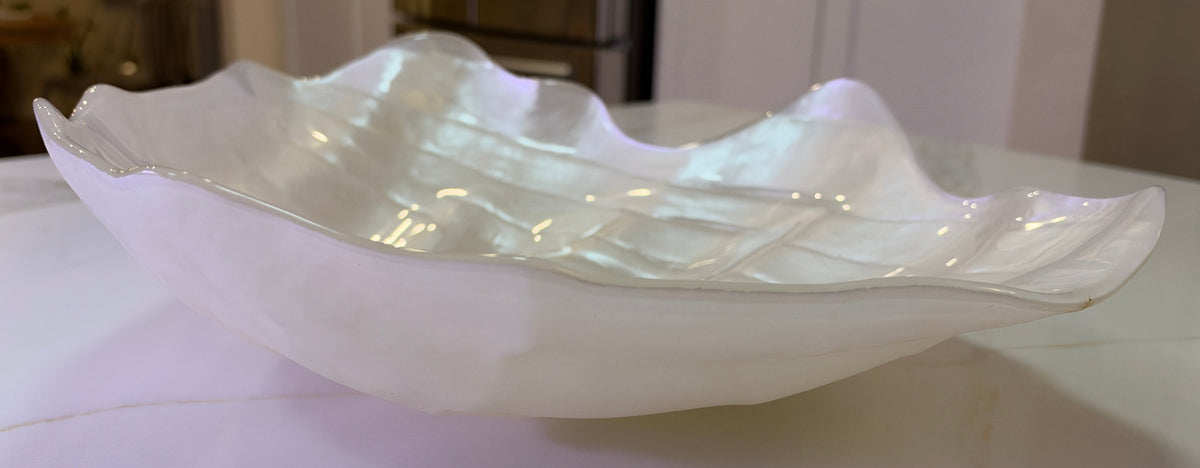 Iridescent Pearlescent Glazed Ceramic Clam Shell Display Bowl – Large Accent Piece