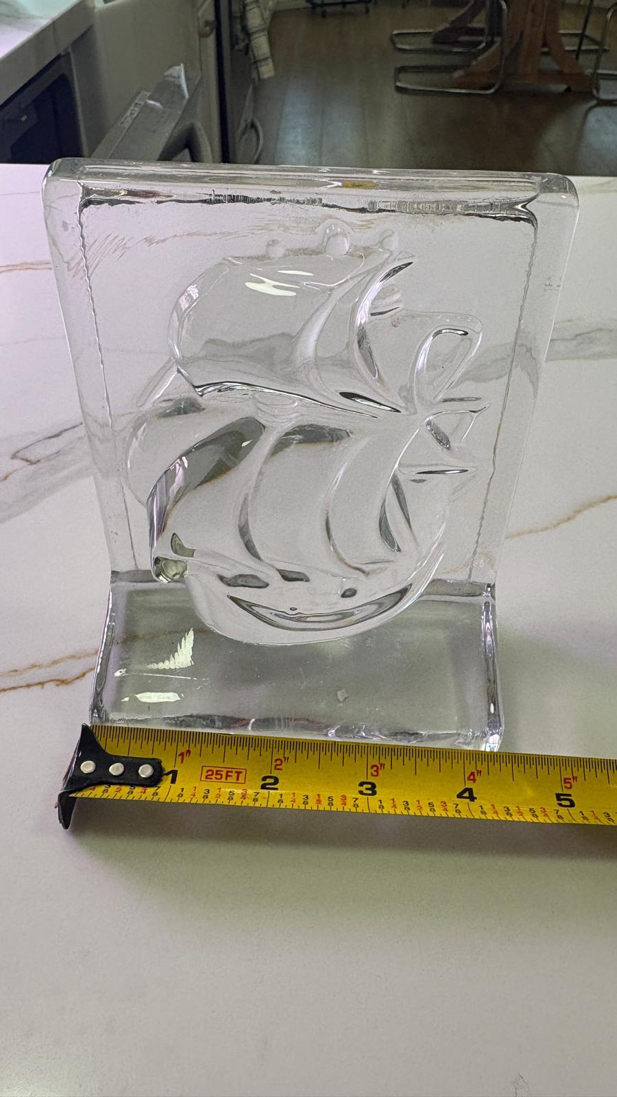Vintage Pair of New Martinsville Clear Glass Clipper Ship Bookends, Coastal Nautical Office Library Bookshelf Decor - Pair of 2