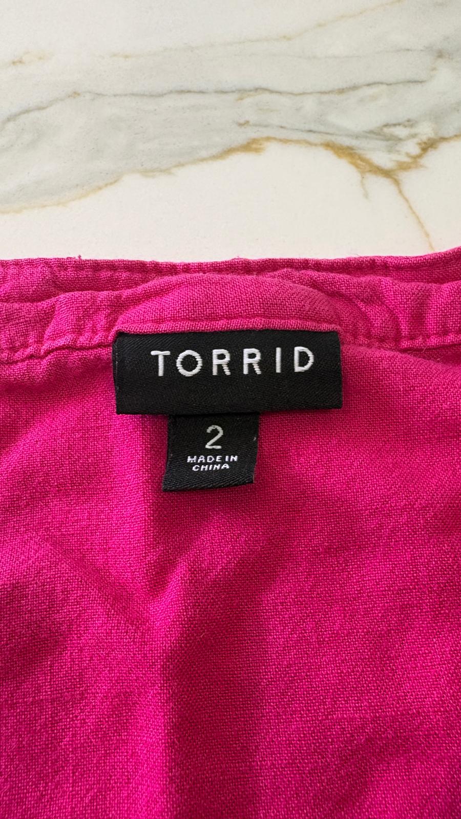 Torrid Plus Size , XXL, 2xl, Hot Pink Cotton Sleeveless Henley Tank Top - Double Pocket Blouse