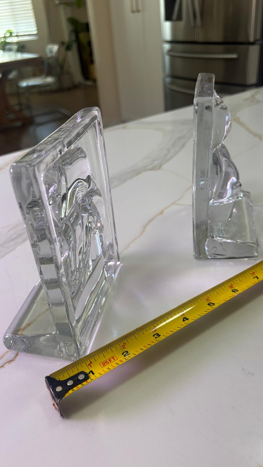 Vintage Pair of New Martinsville Clear Glass Clipper Ship Bookends, Coastal Nautical Office Library Bookshelf Decor - Pair of 2
