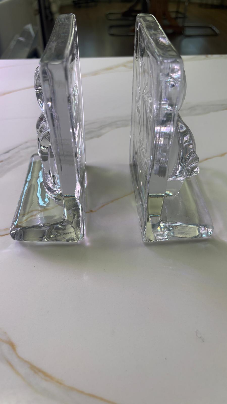 Vintage Pair of New Martinsville Clear Glass Clipper Ship Bookends, Coastal Nautical Office Library Bookshelf Decor - Pair of 2
