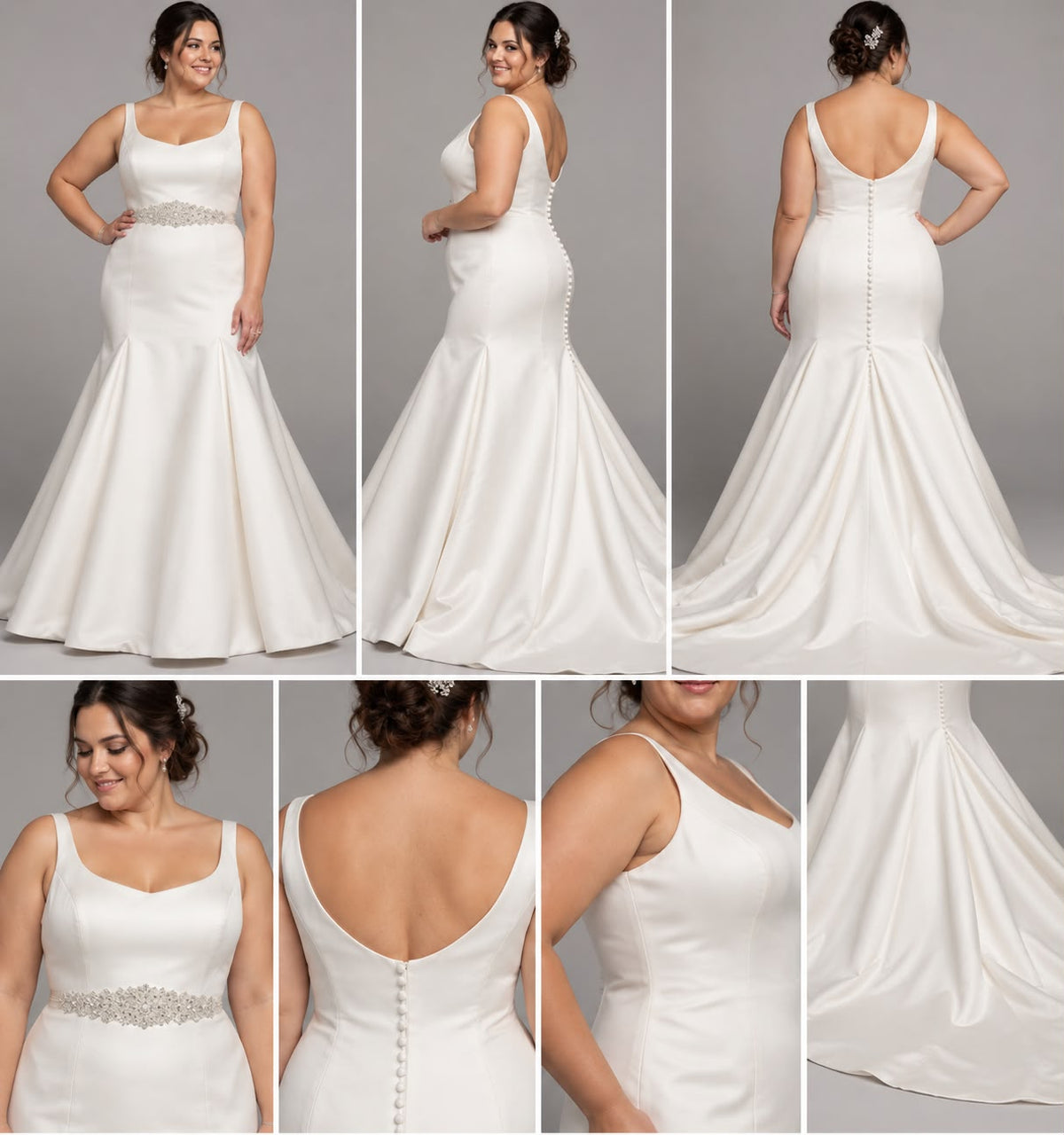 New David’s Bridal Ivory Satin Trumpet Wedding Gown Size 18